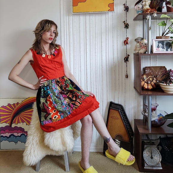 Vintage Handmade Patchwork + Button Dress - Picture 3 of 12